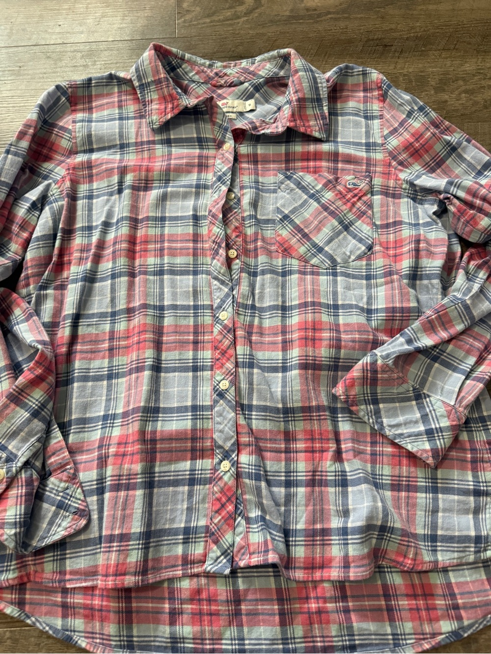 Vineyard Vines Plaid Button-Up Shirt in Blue and Pink